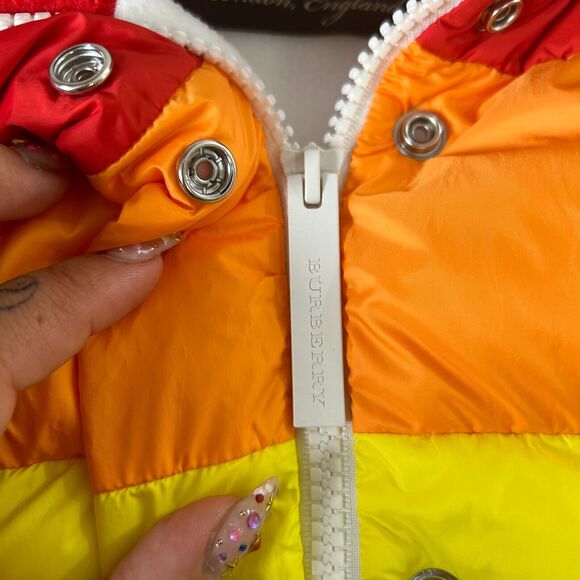 RARE Burberry Rainbow Stripe Down Filled Quilted Puffer Vest Concealed Zip S - Picture 11 of 15